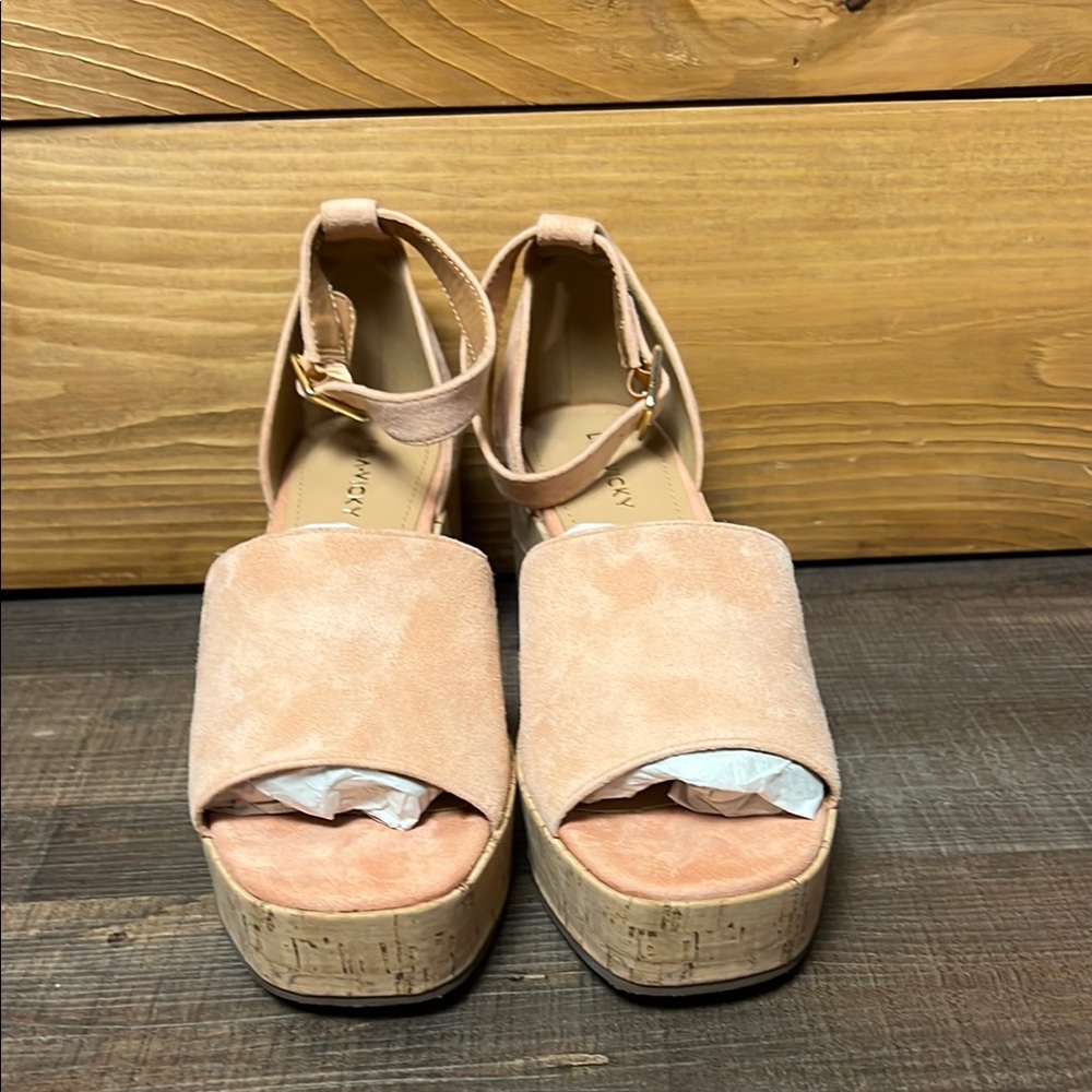 Lisa Vicky Canyon Sun Kid‎ Sue Cork Wedge Platform Strappy Sandals Peach 8M NIB